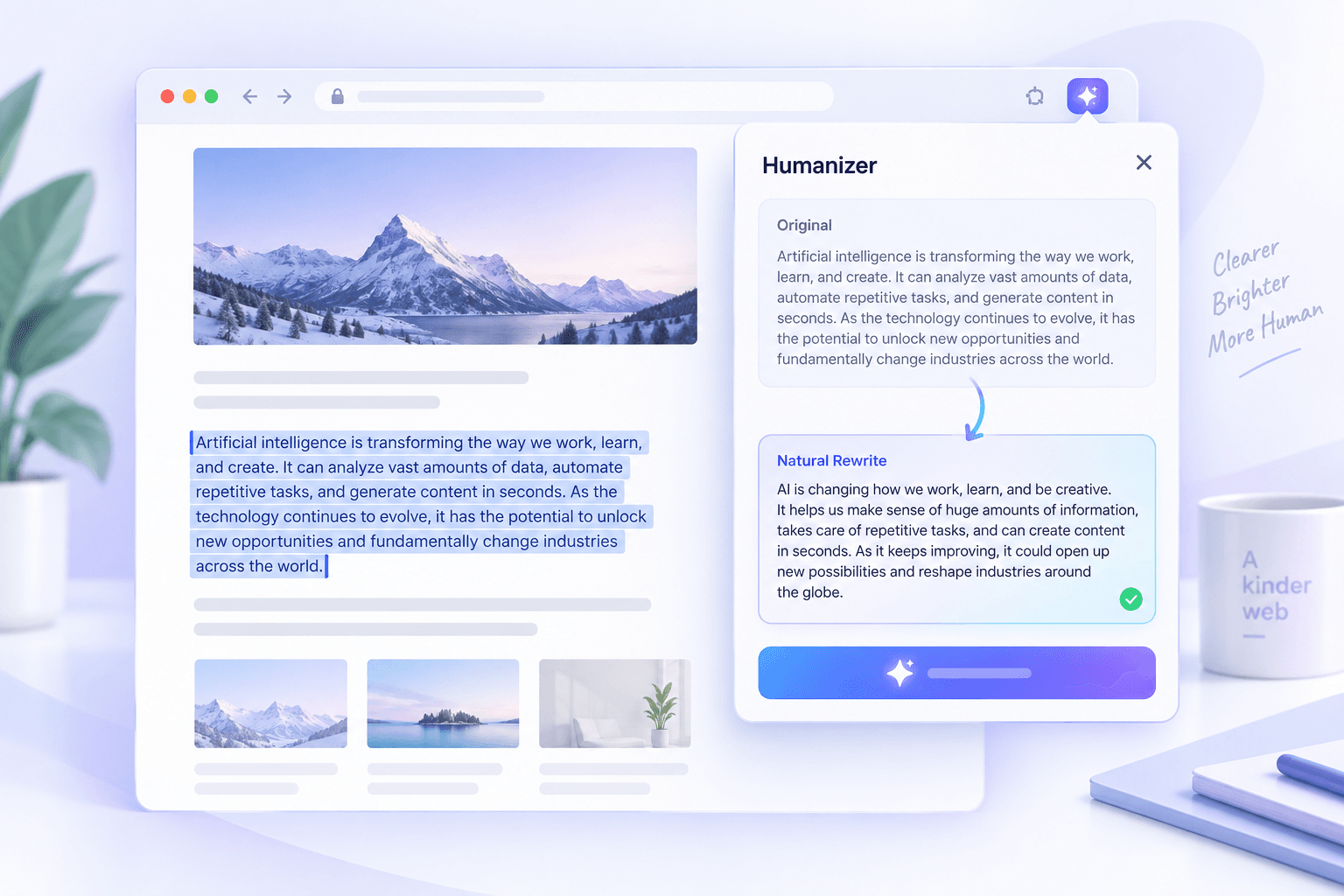 Lynote AI Humanizer Chrome extension rewriting selected browser text naturally