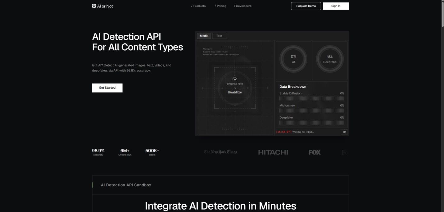 Captura de pantalla del detector de imágenes de AI or Not