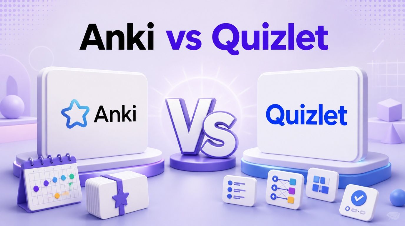 Capa da comparação Anki vs Quizlet com logotipos oficiais dos produtos