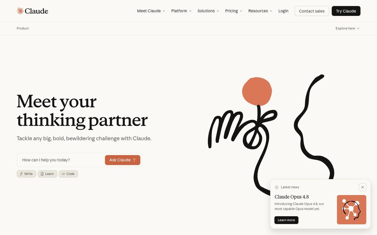 Anthropic Claude official page describing Claude AI assistant