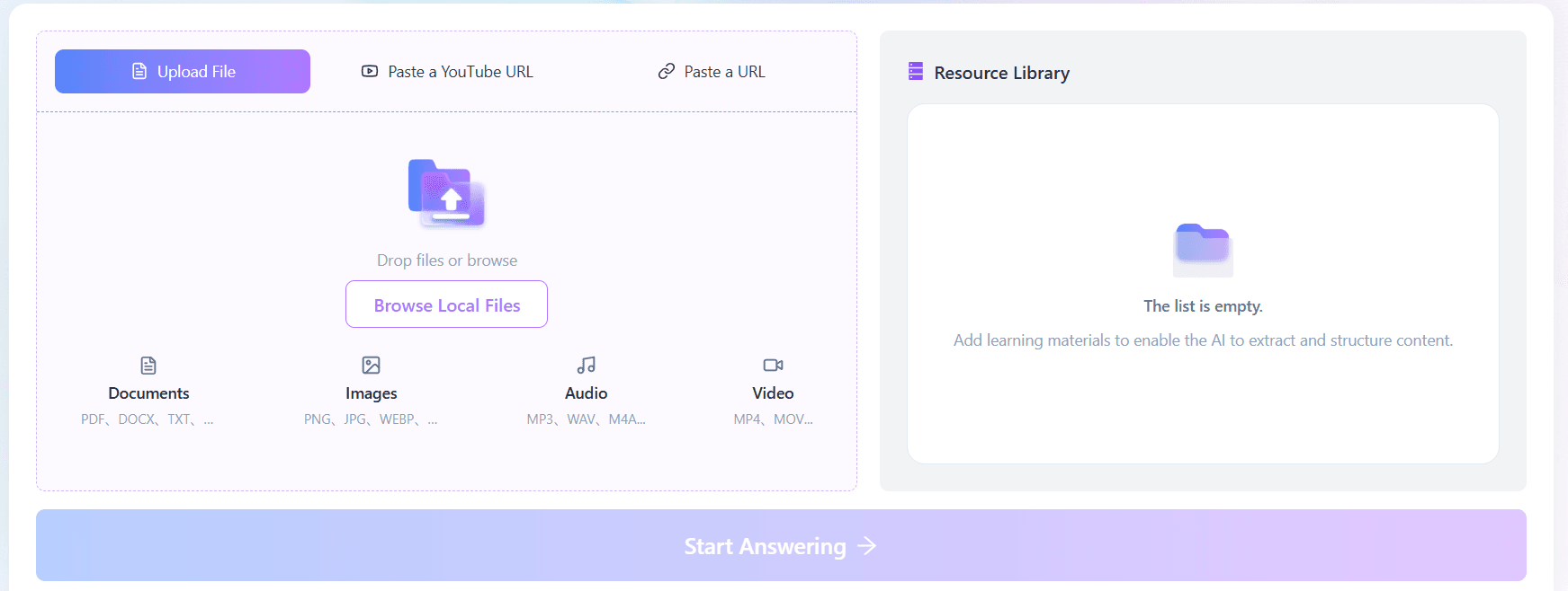 Interface de téléchargement de l'assistant devoirs IA Lynote