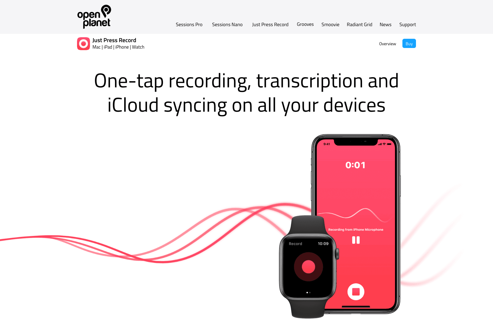 Just Press Record official product page showing its iPhone recorder