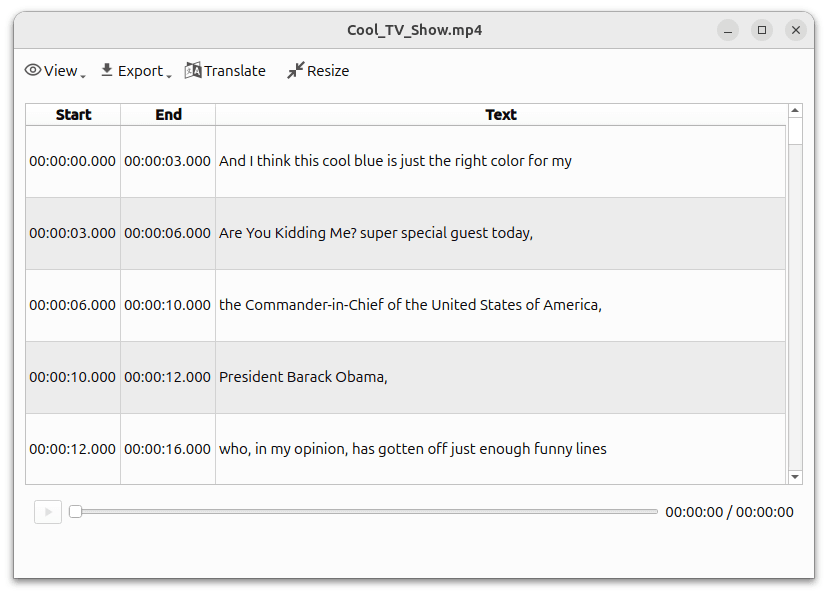 Buzz Classic transcript editor shown in the official project documentation