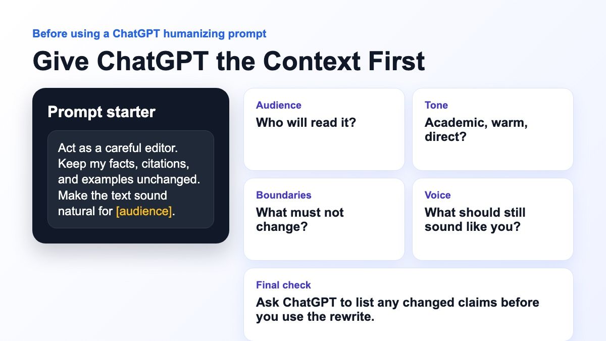 Checkliste zum Einrichten einer ChatGPT-Prompt-Vorlage mit Kontext und Grenzen