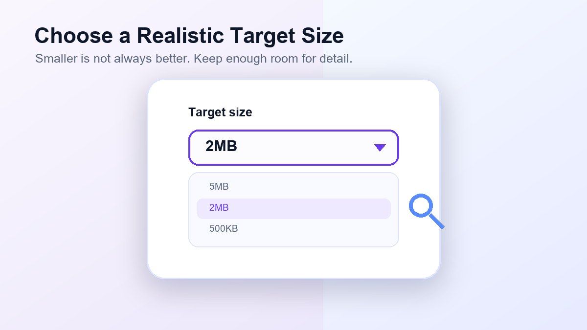 Choose a realistic target size for clear image compression