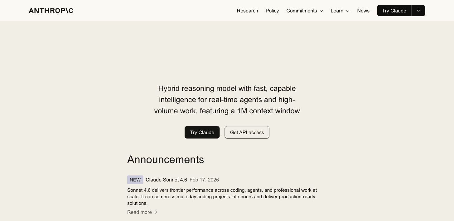 Anthropic Claude Sonnet product page