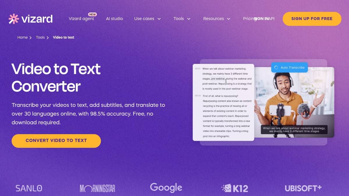 Vizard Video to Text Converter real screenshot