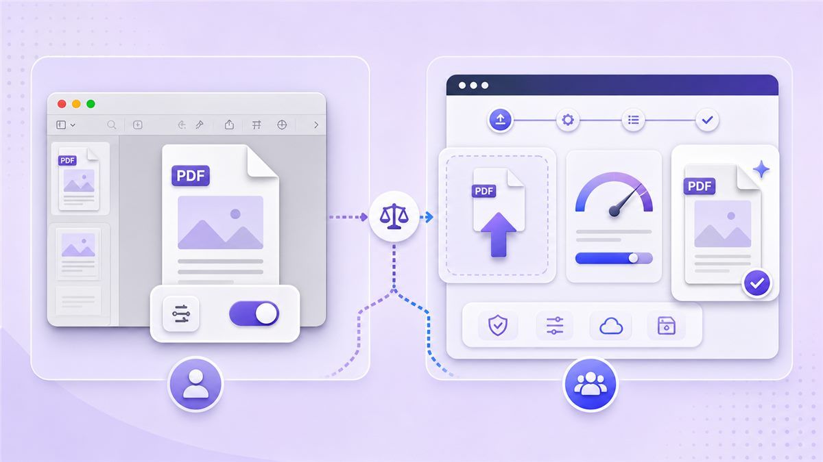 Compressão de PDF no Pré-visualização comparada com um compressor de PDF online