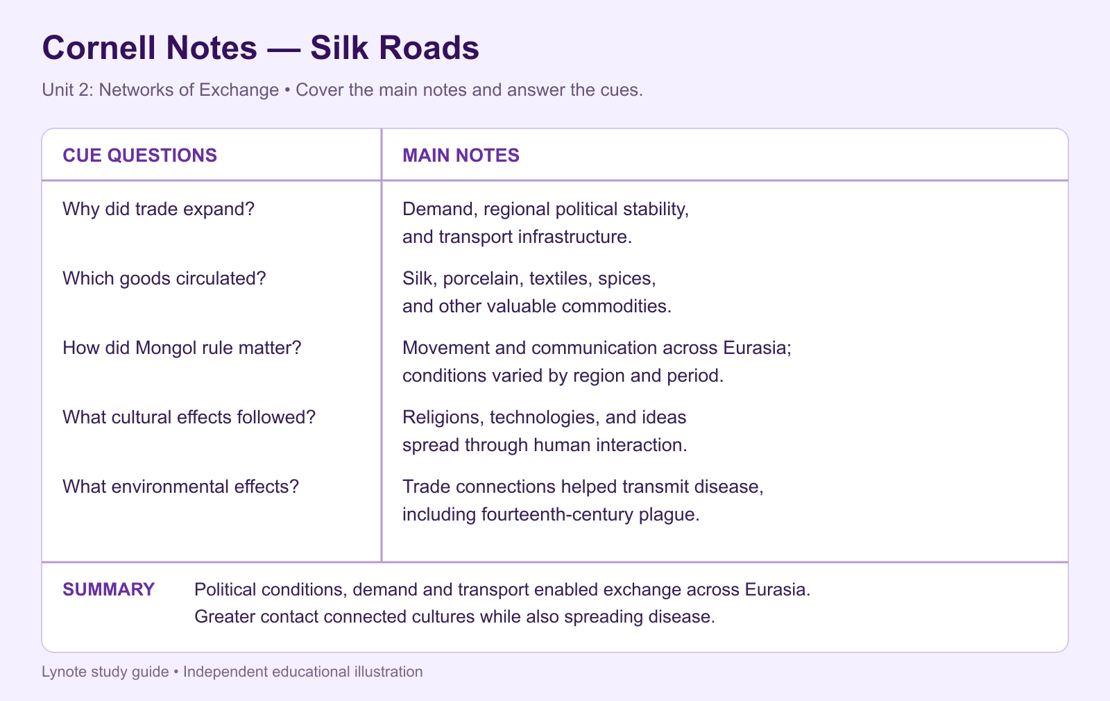 ap world history cornell notes - silk roads example