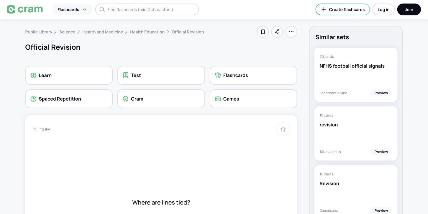 Cram public flashcard study interface