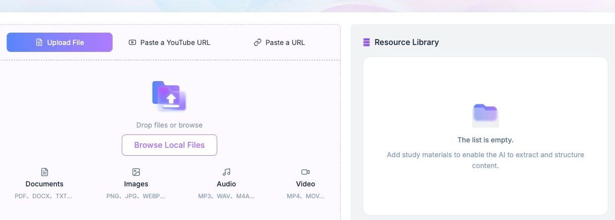 Lynote 执行摘要生成器上传区域和资源库