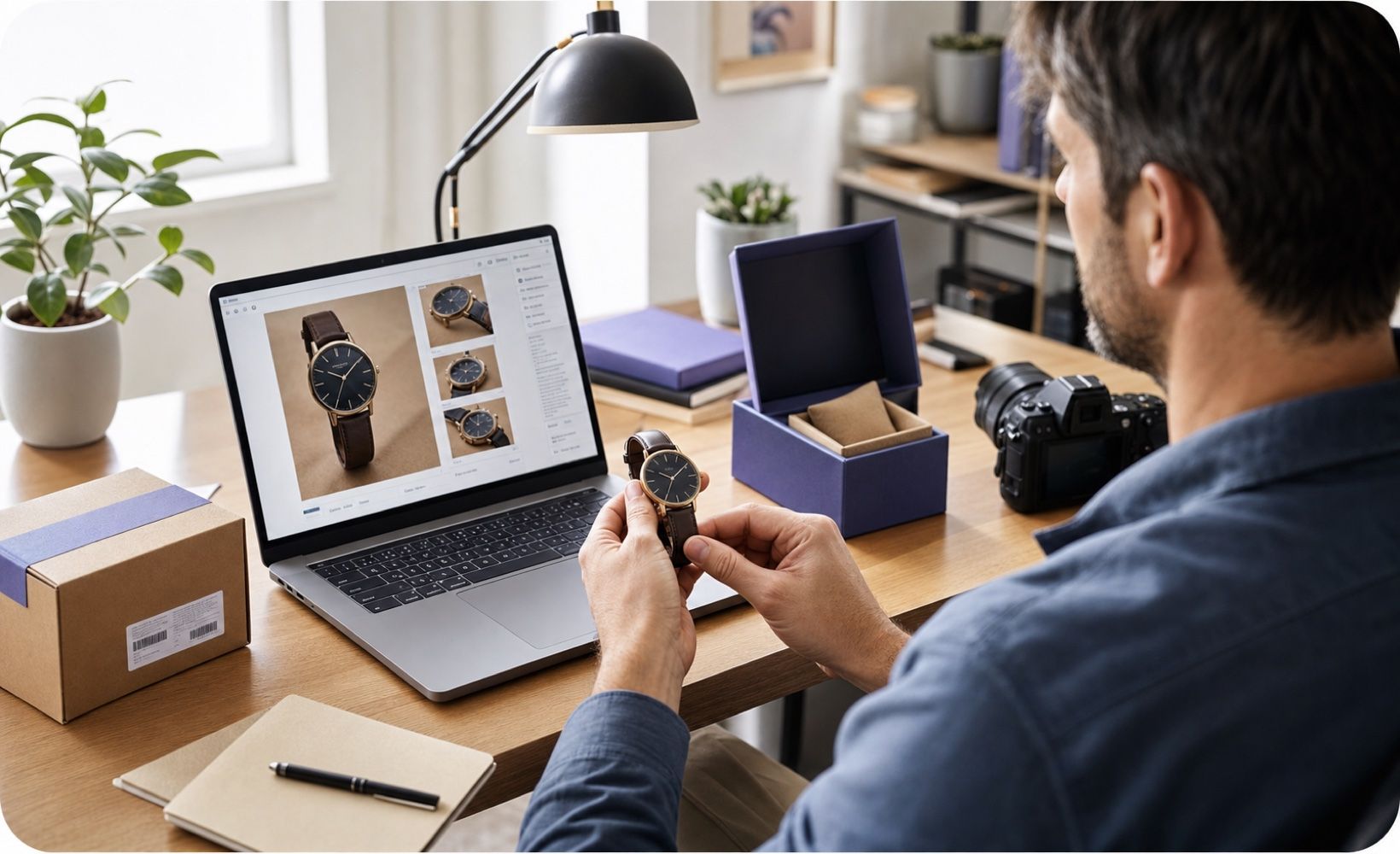 Seller comparing a product with its listing photos