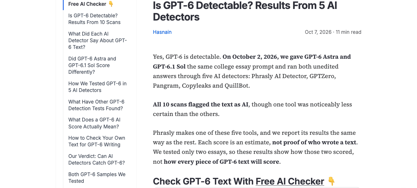 GPT-6 Astra comparison across five AI detectors