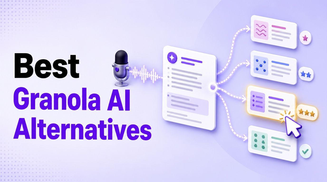 Best Granola AI alternatives represented by meeting notes branching into ranked note-taking tool choices