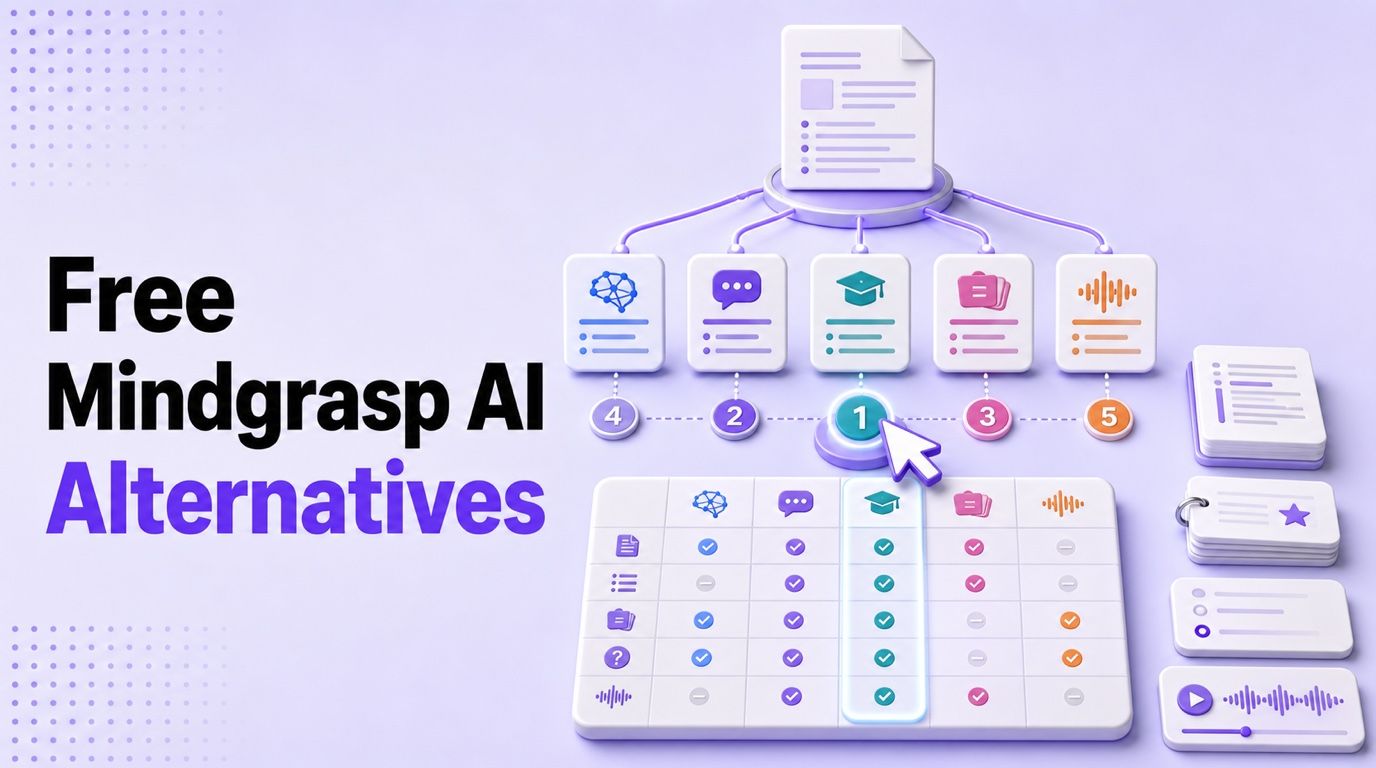 Alternativas gratuitas a Mindgrasp AI mostradas como herramientas de estudio clasificadas en una comparación de características