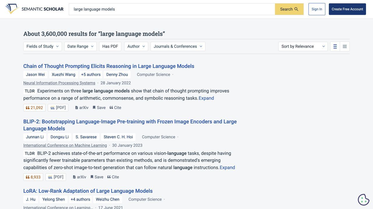 AI生成TLDR付きのSemantic Scholar検索結果