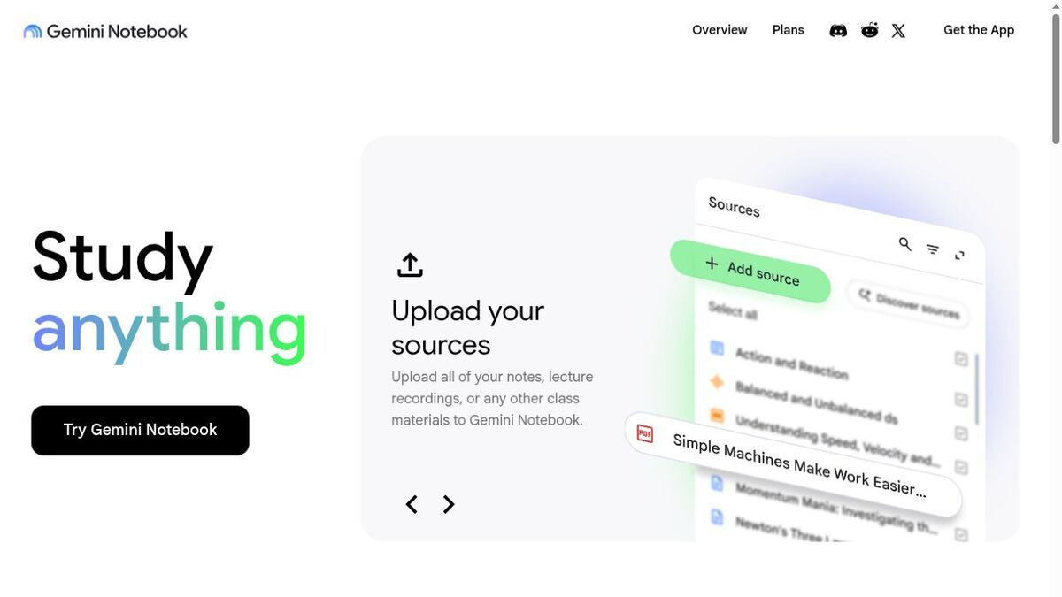 Gemini Notebook official student study interface
