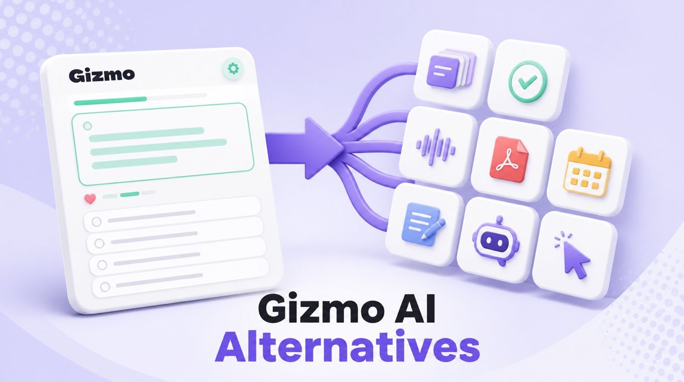 Gizmo AI 替代品,由八张用于抽认卡、测验、讲座、笔记和复习的学习工具卡片表示