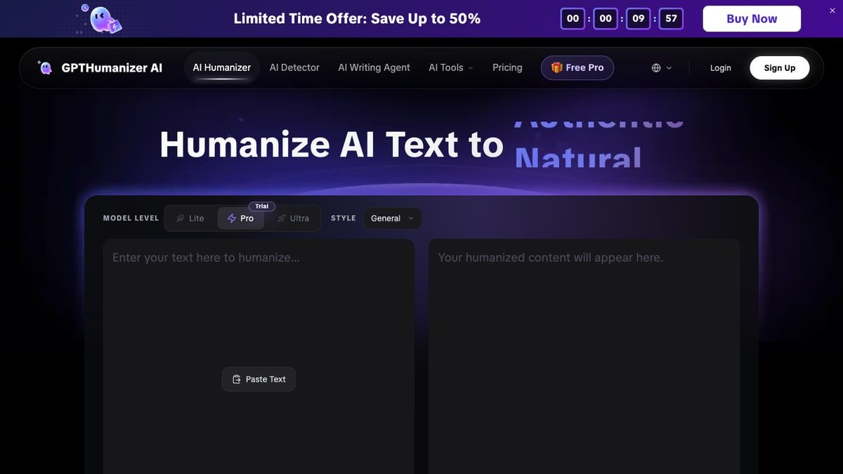 GPT Humanizer ana sayfa arayüzü
