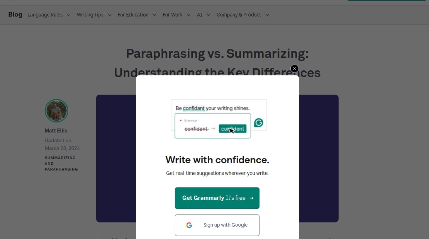 Grammarly yeniden ifade etme ve özetleme referans makalesi ekran görüntüsü