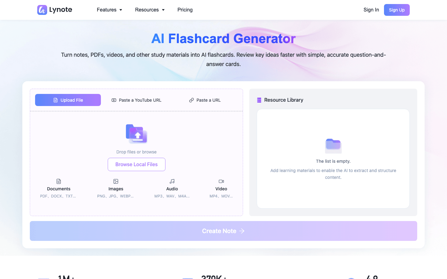 Capture d'écran de téléchargement de source Lynote AI Flashcard Generator