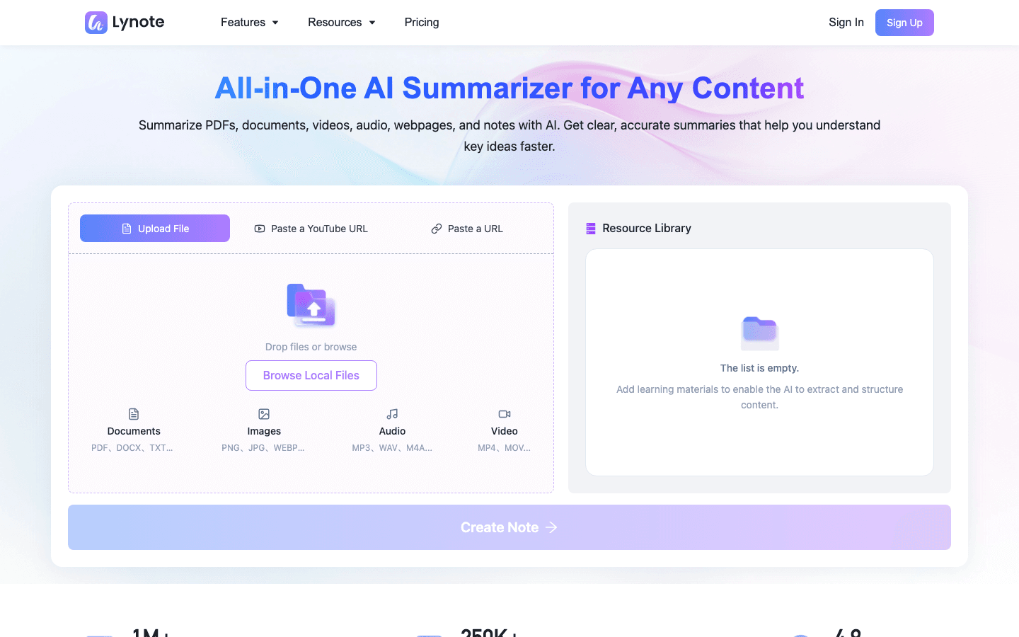 Capture d'écran de téléchargement de source Lynote AI Summarizer