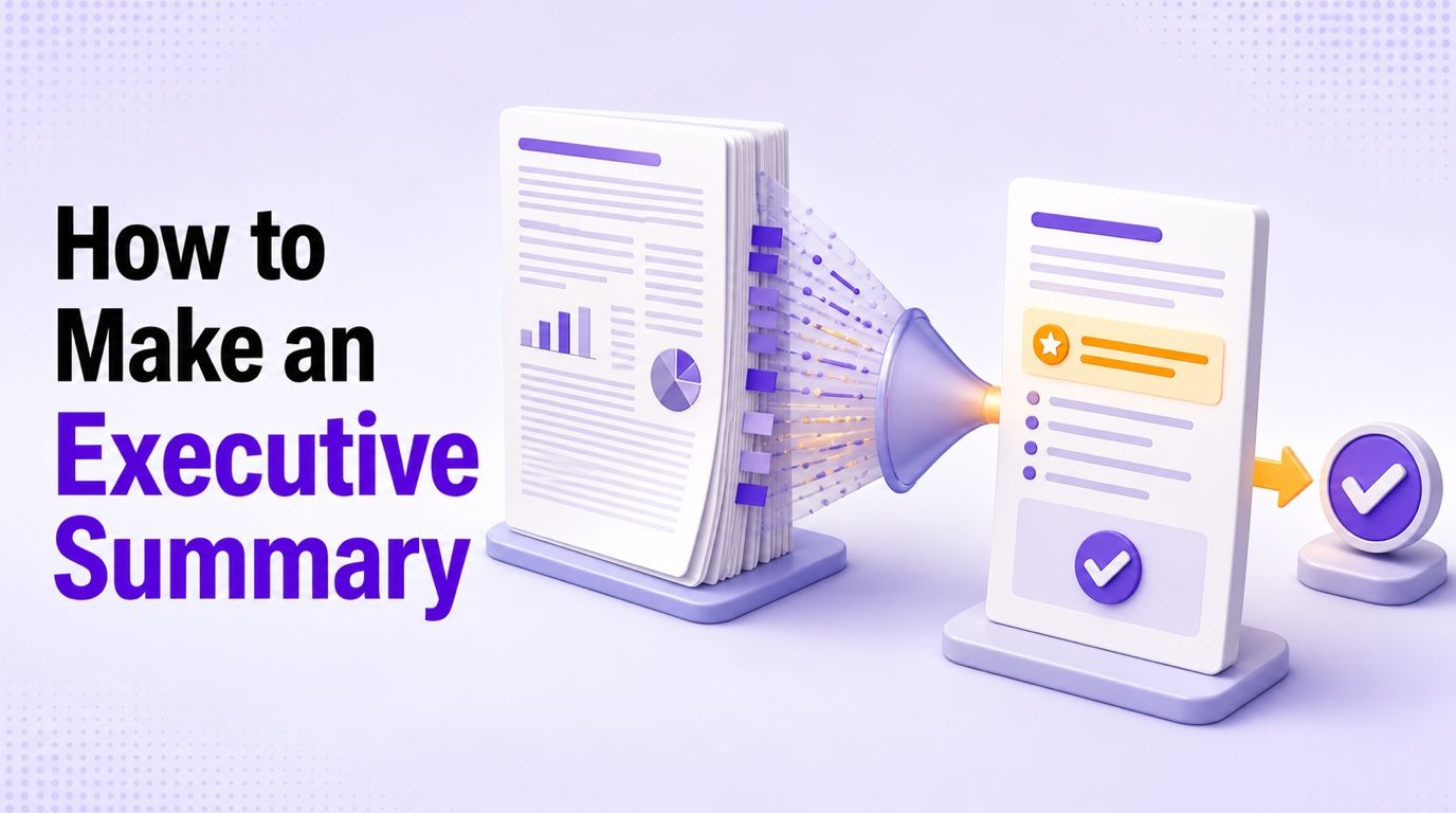A detailed report being condensed into a decision-ready executive summary