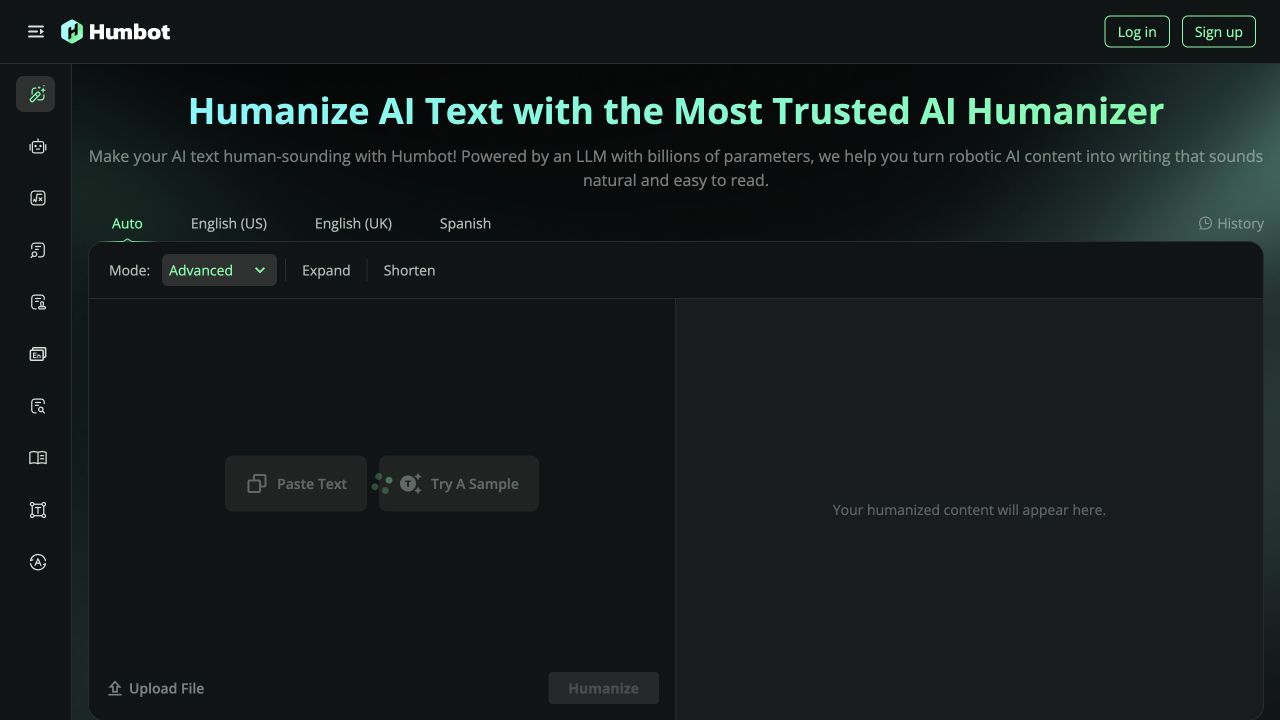 Humbot AI Humanizer input and output interface