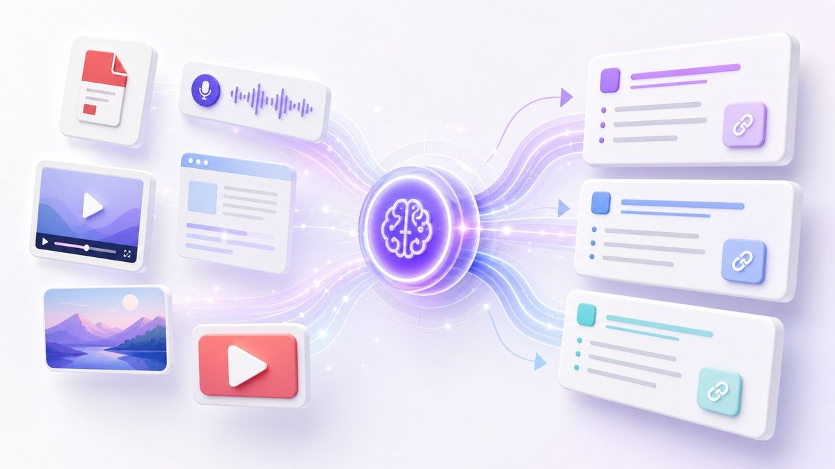 Meerdere bronformaten die worden omgezet in gestructureerde AI-notities