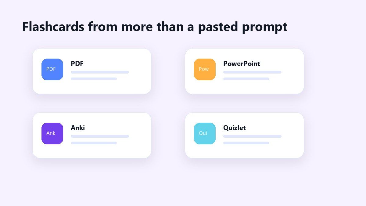 PDF PowerPoint Anki and Quizlet flashcard source formats