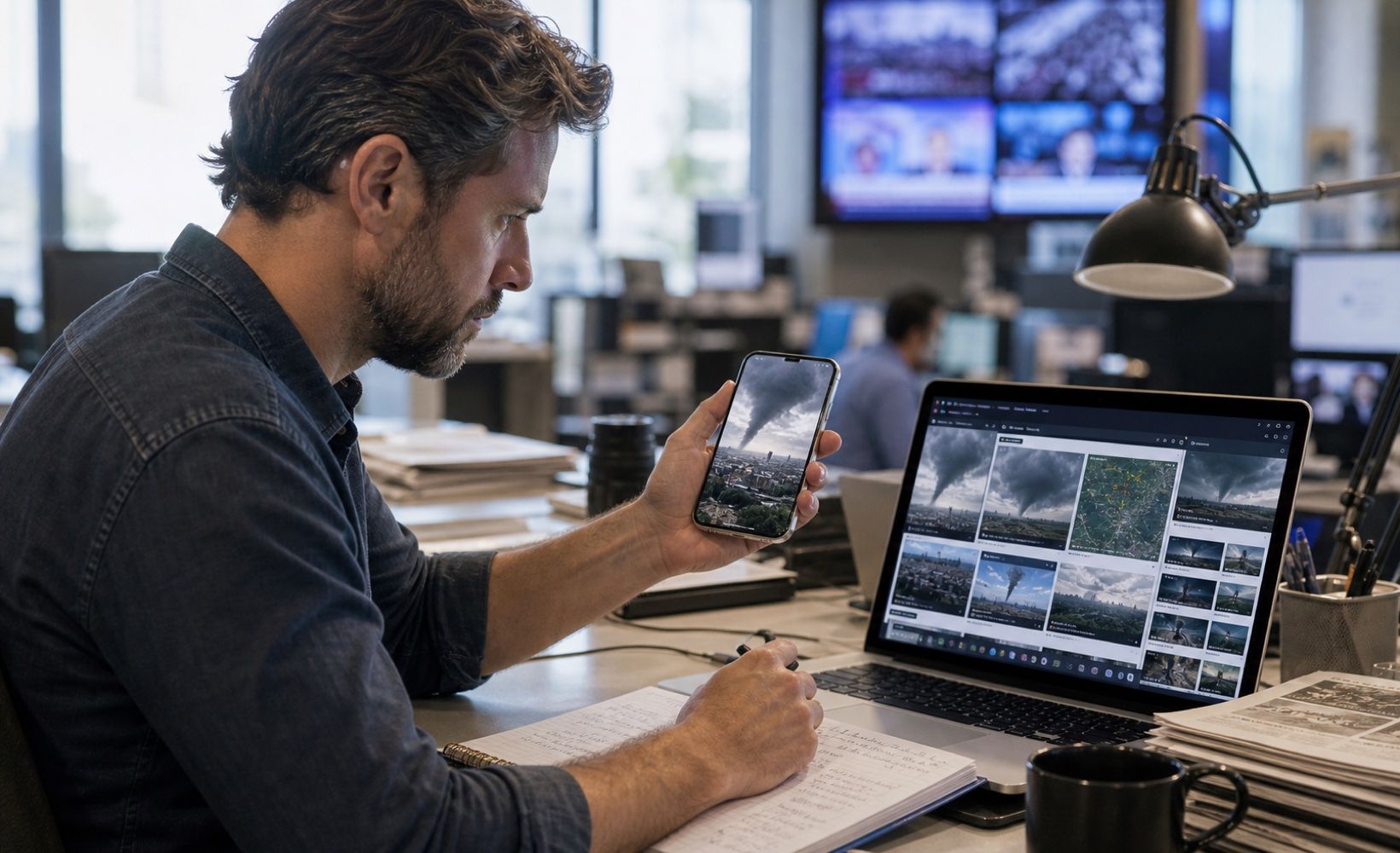 Editor checking the source of a viral news image