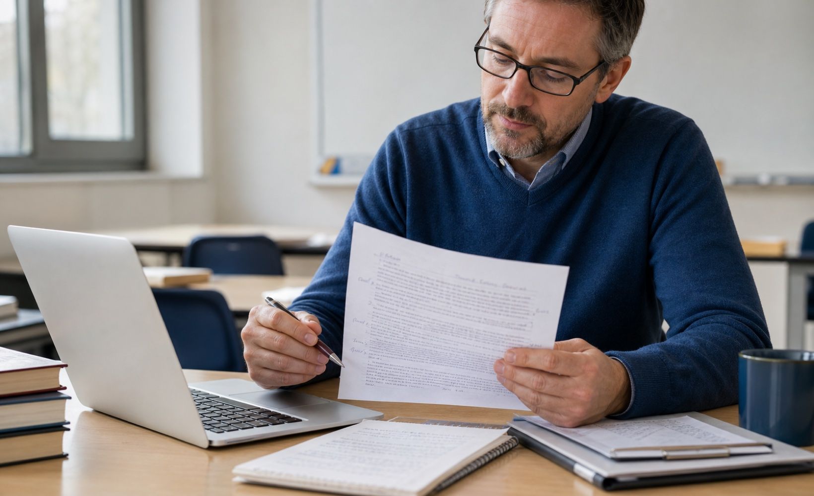 Teacher reviewing student writing