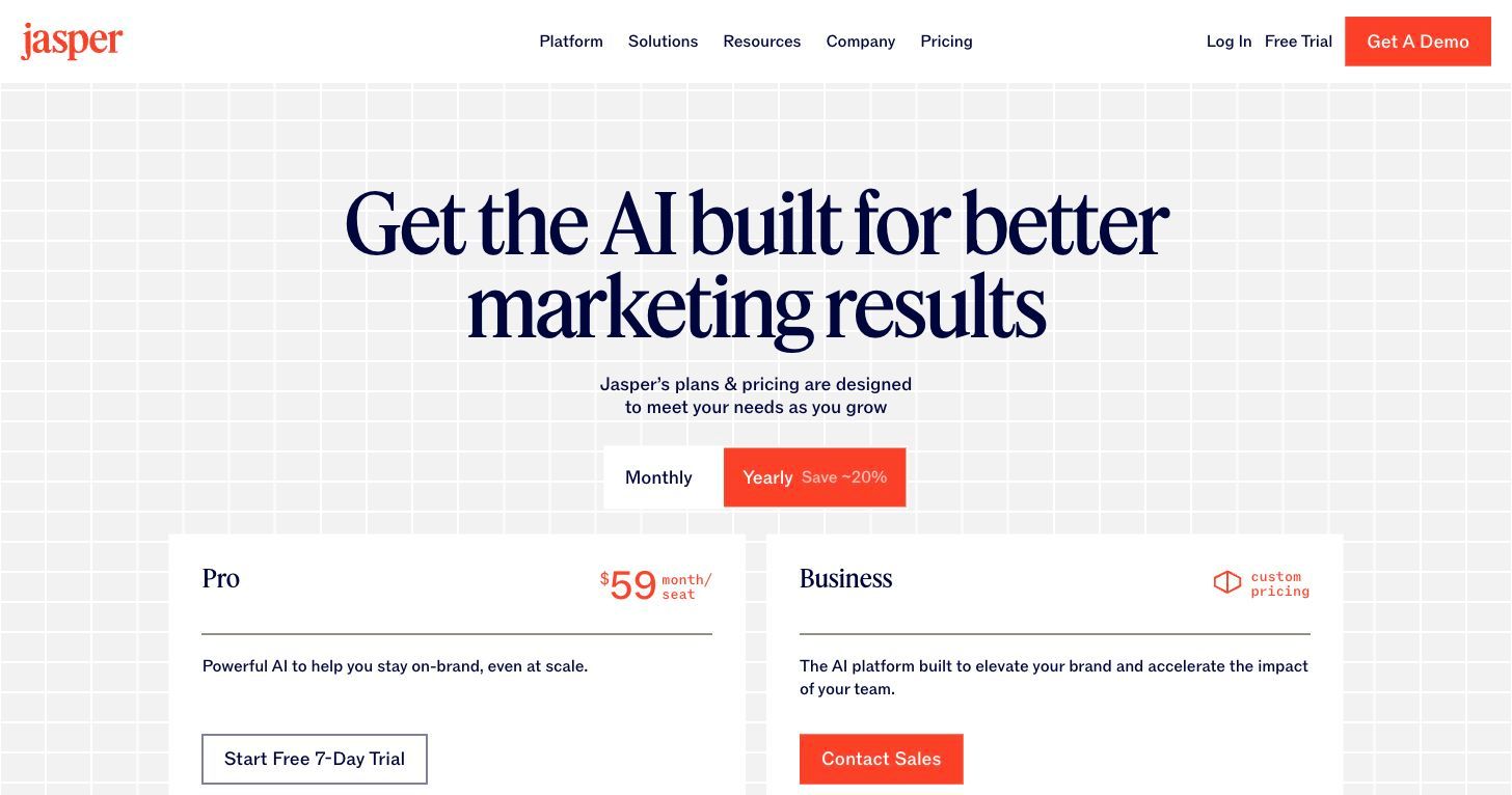 Jasper AI pricing page