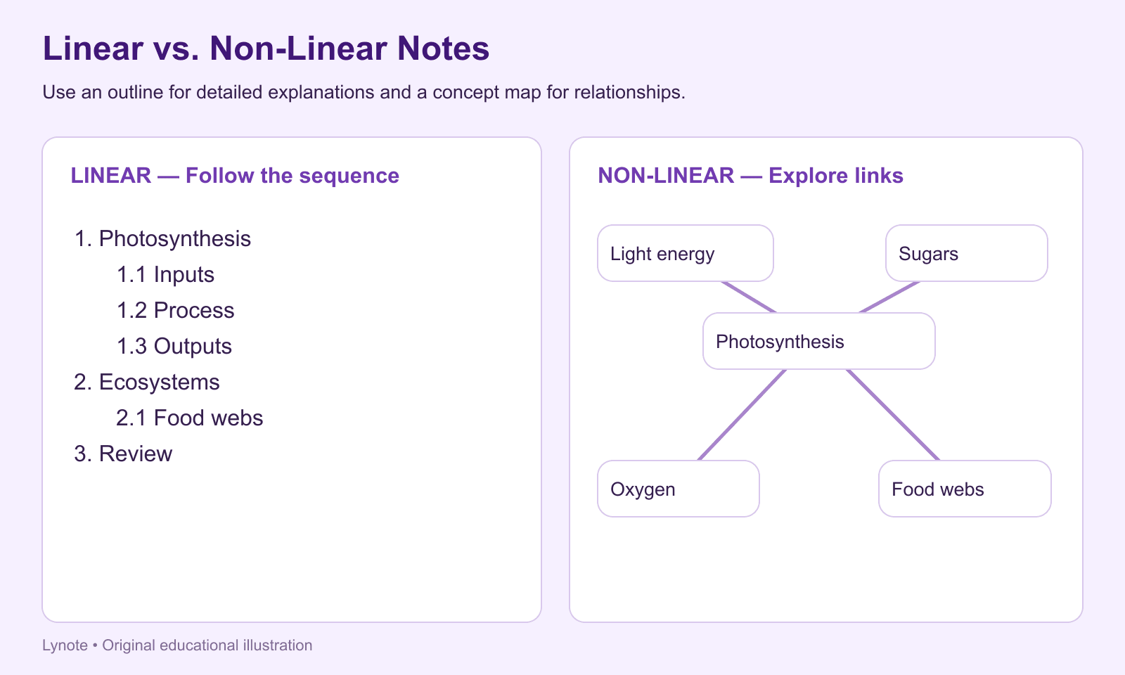 linear vs non linear notes - note taking methods comparison