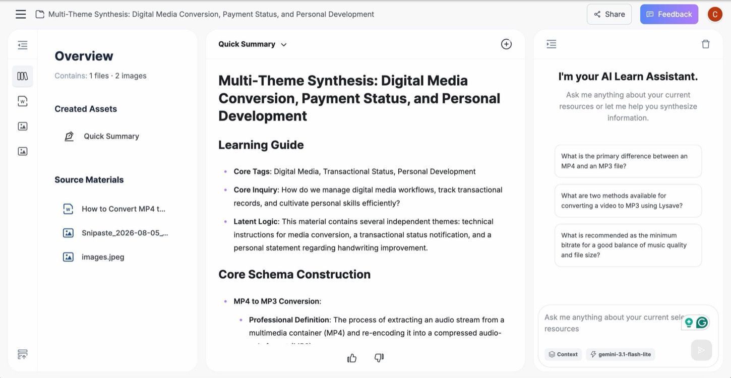 AI work notes - Lynote structured notes editor