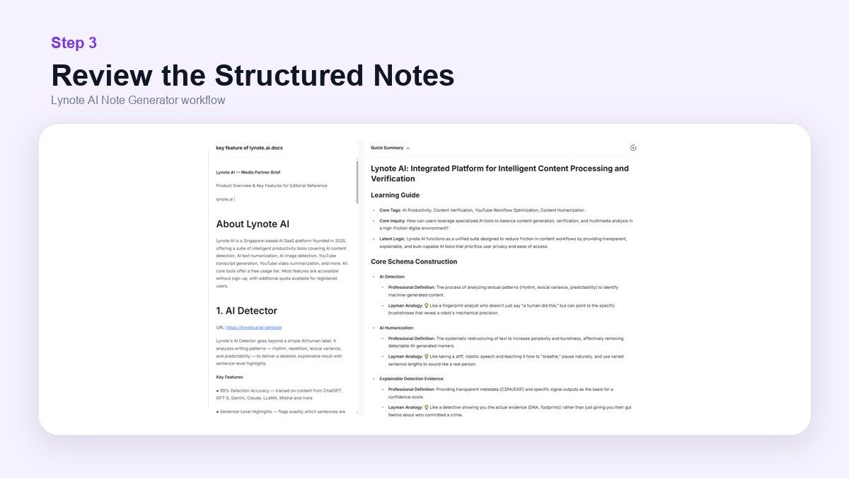 Lynote note taker step 3 review structured notes