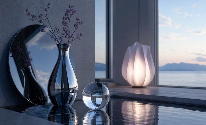 Lighting, mirrors, glass, and reflections that do not fully agree