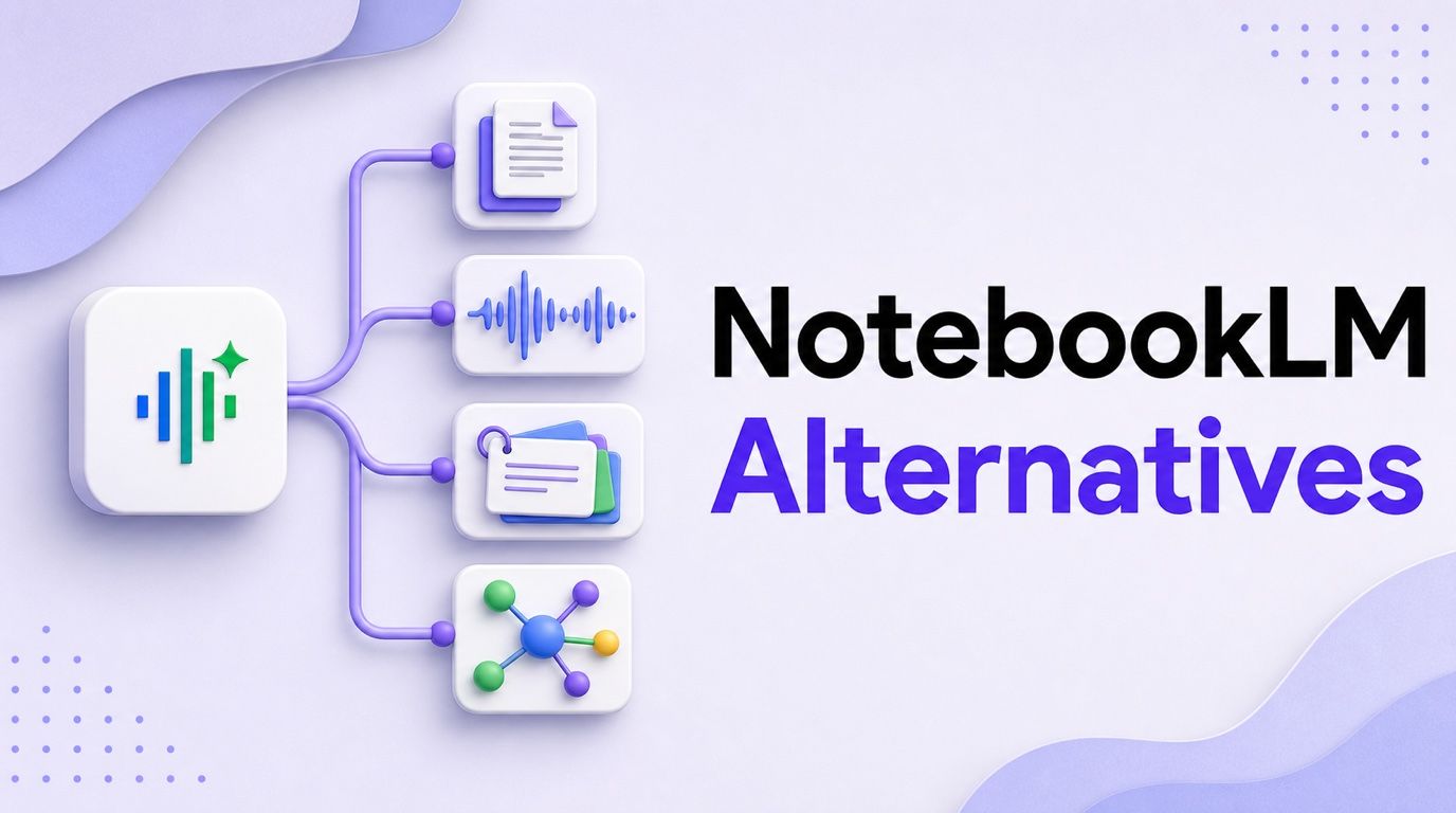 NotebookLM alternatives with the official NotebookLM icon and branching research tool options