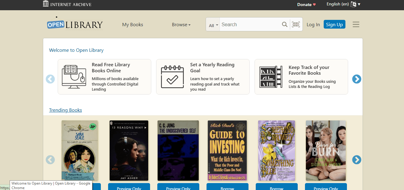 Open Library 홈페이지 스크린샷