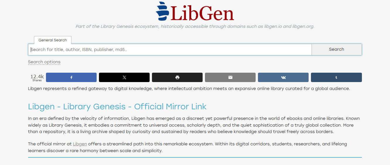 Library Genesis 홈페이지 스크린샷