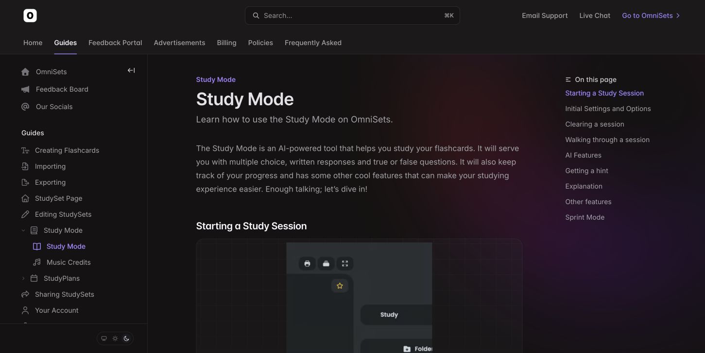 OmniSets official Study Mode guide and product interface