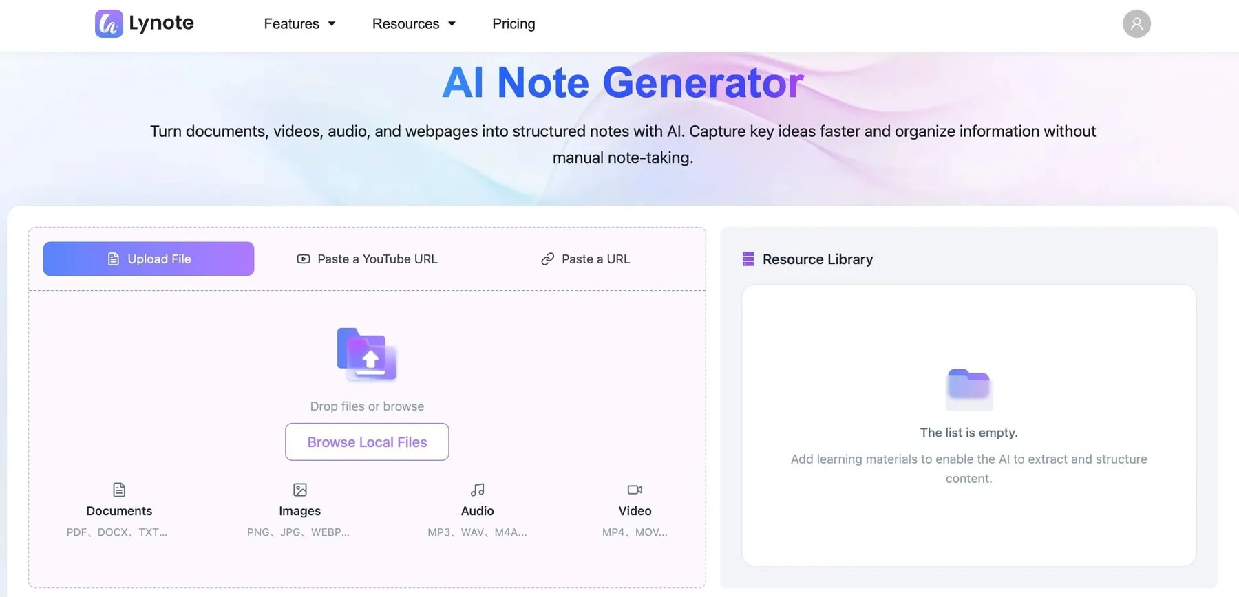 onenote alternative - Lynote AI note generator interface