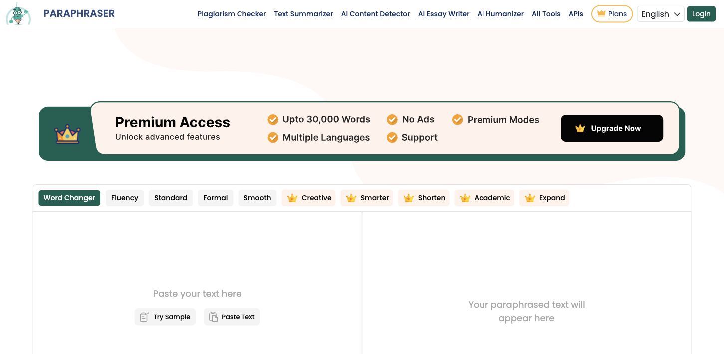 Paraphraser.io paraphrasing tool interface