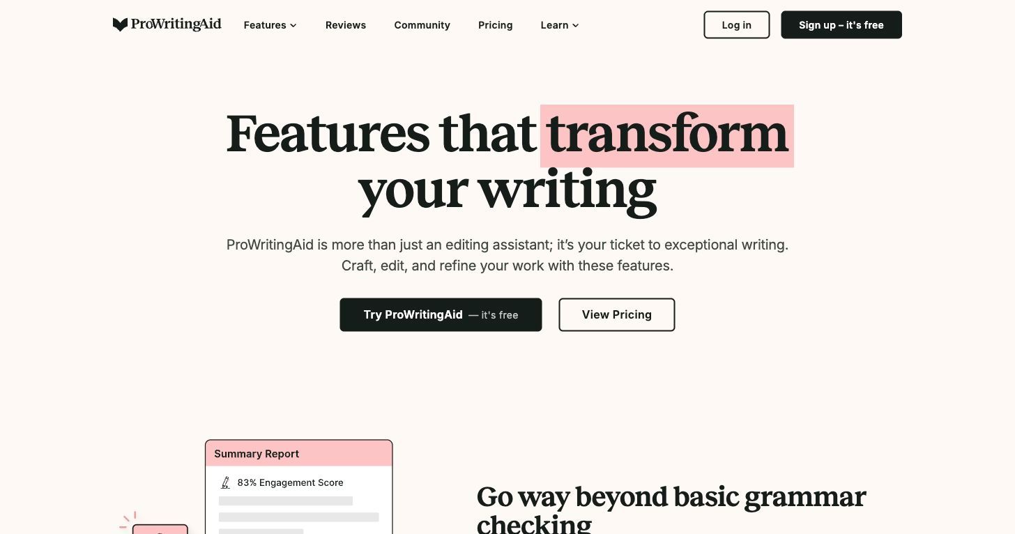 ProWritingAid writing features page