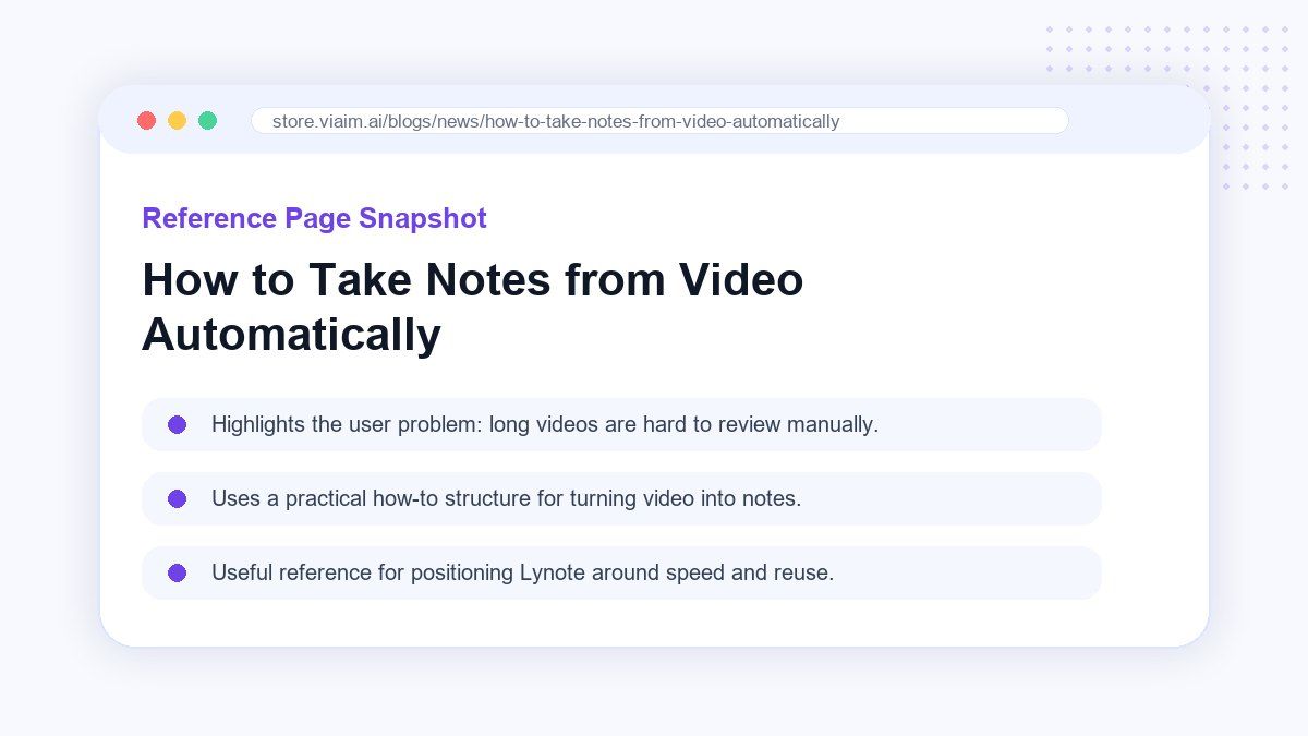 Referenzartikel-Seite über das automatische Notizenmachen aus Videos