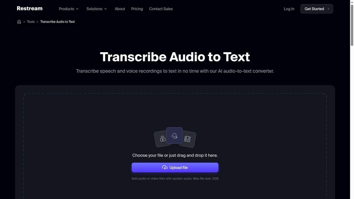 Restream audio to text official upload interface