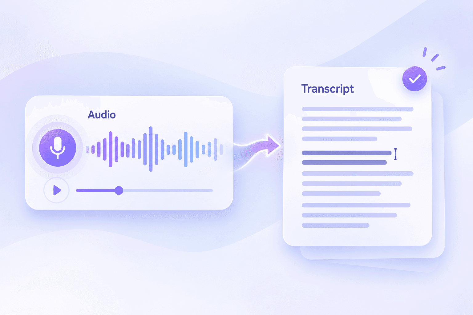 Audio waveform converted into an editable speech-to-text transcript.
