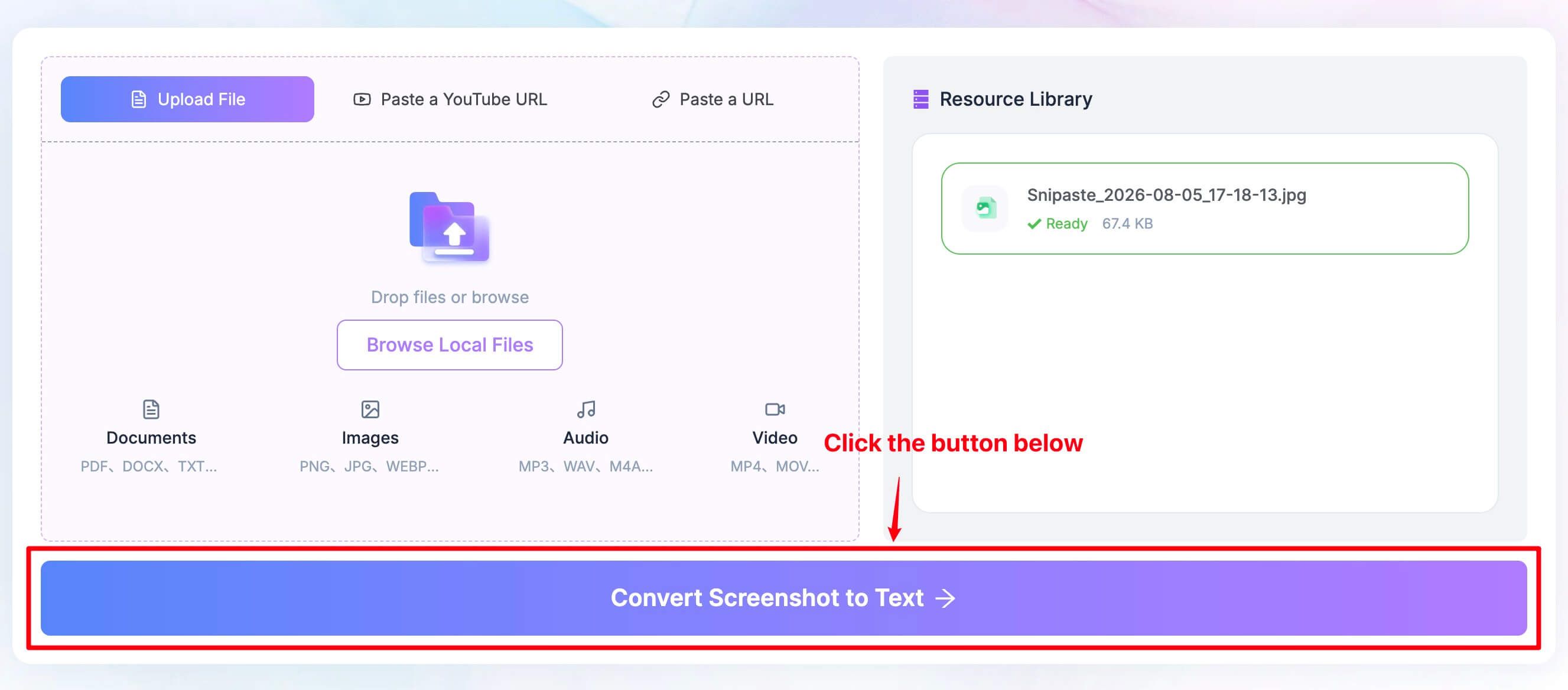 Klicken Sie in Lynote auf Screenshot in Text konvertieren
