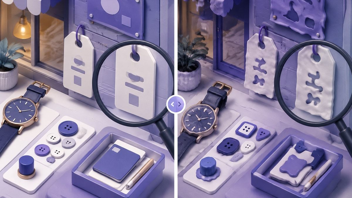 Illustrative comparison of real and AI-like text and small object details