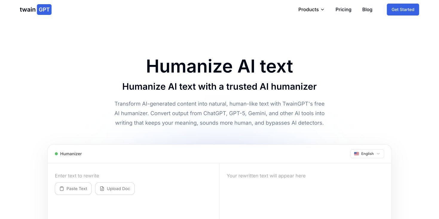 Interface de l'Humaniseur IA de TwainGPT